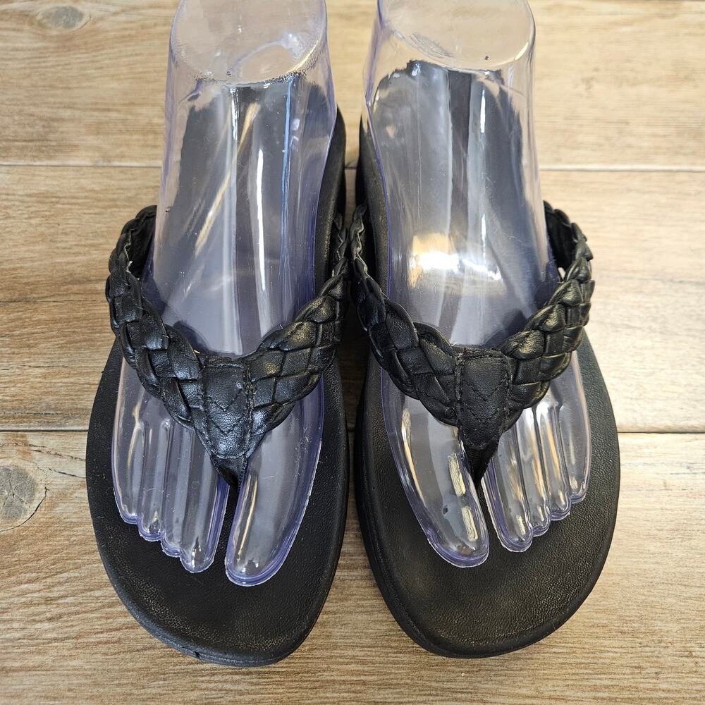 Vionic Kenji Black Leather Platform Thong Sandals Orthotic 7.5 Y2KVibes Comfy